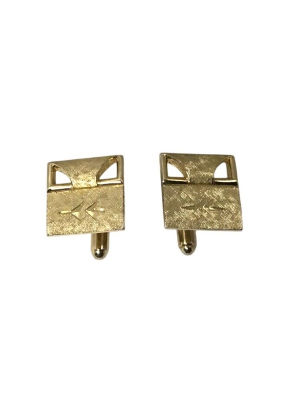 Gold Tone Arrow Design Square Vintage 1960s Cuff Links
